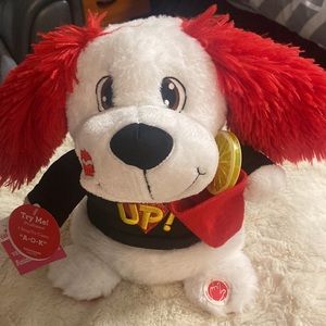 A dog singing and moving ears